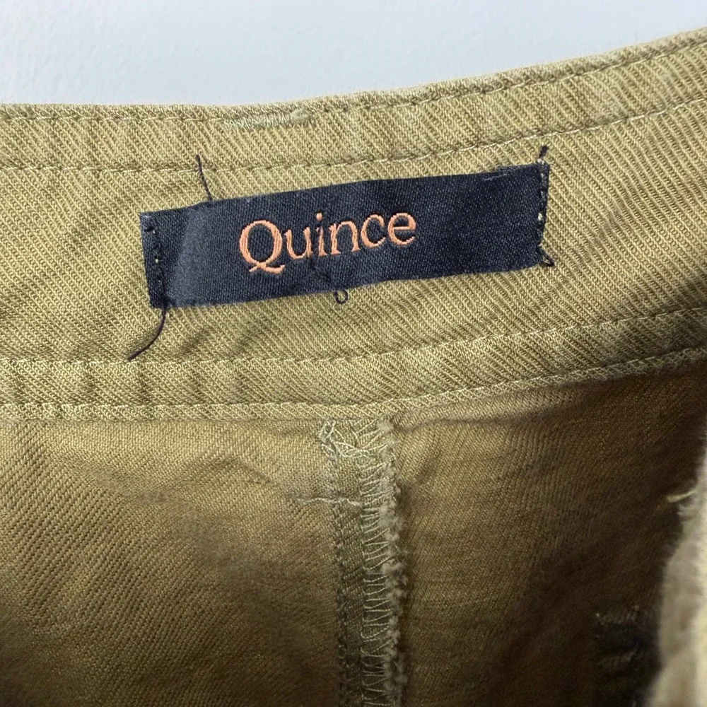 Quince Women Army Green Cotton Linen Twill Cargo Pants M High Rise Utility